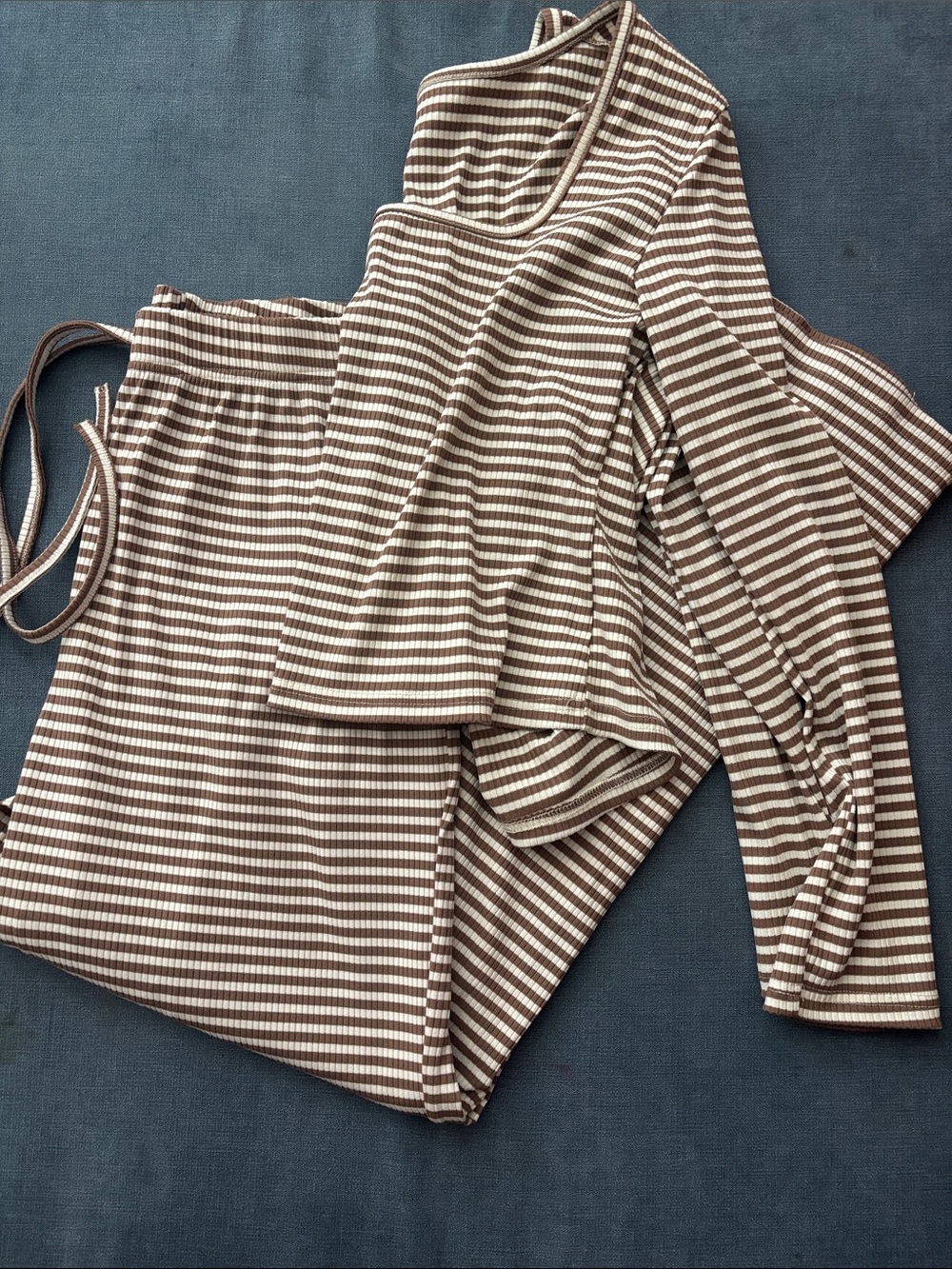 Striped Two-Piece Lounge Set in Brown and Cream
